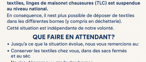 COLLECTE DES TEXTILES SUSPENDUE