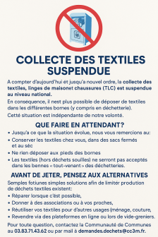 COLLECTE DES TEXTILES SUSPENDUE