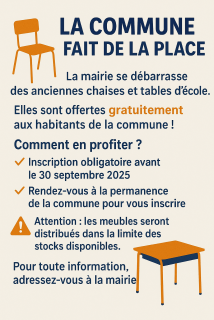 Récupérez gratuitement tables et chaises d’école"